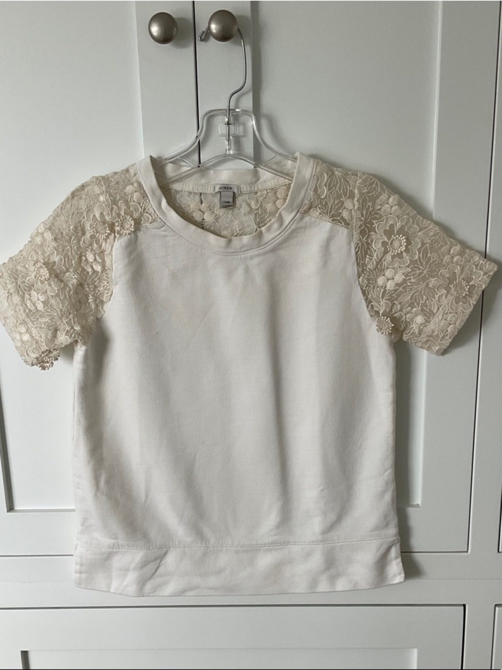 J. Crew Ivory Embroidered Lace Short Sleeve Sweatshirt